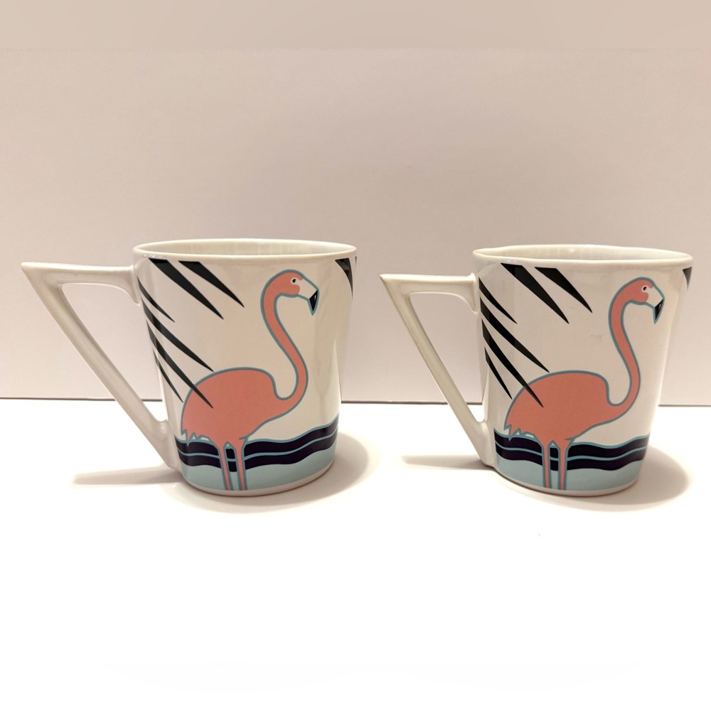 Vintage Vandor “Pelzman Designs” Flamingo Mugs – Made in Japan (1985) – Set of 2